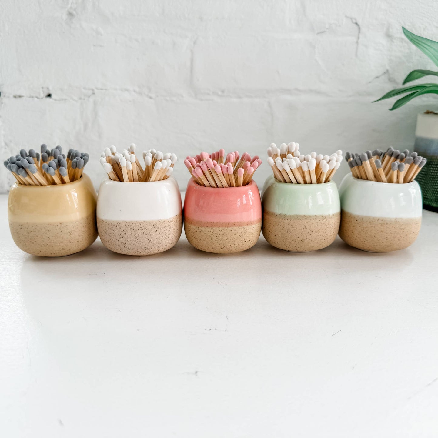Ceramic Match Holders - White/Pink/Teal - With Matches