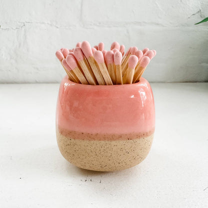 Ceramic Match Holders - White/Pink/Teal - With Matches